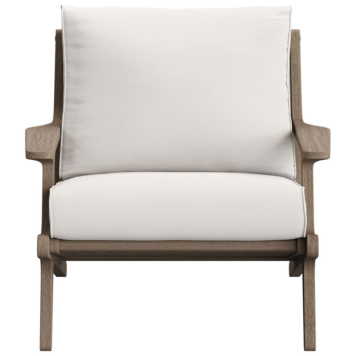 Saratoga white outdoor lounge chair with generous cushions and sculpted teak arms || EEI-7248-WGR-WHI || front_studio