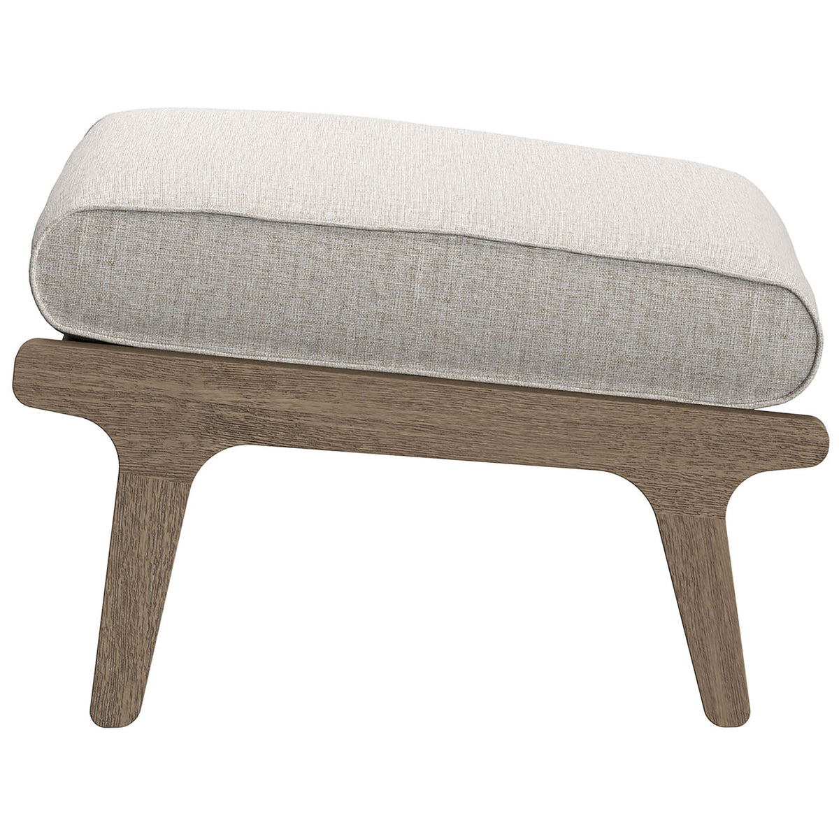 Teak ottoman with angled legs and thick pebble cushion for laid back patio lounging || EEI-7250-WGR-PEB || side_studio
