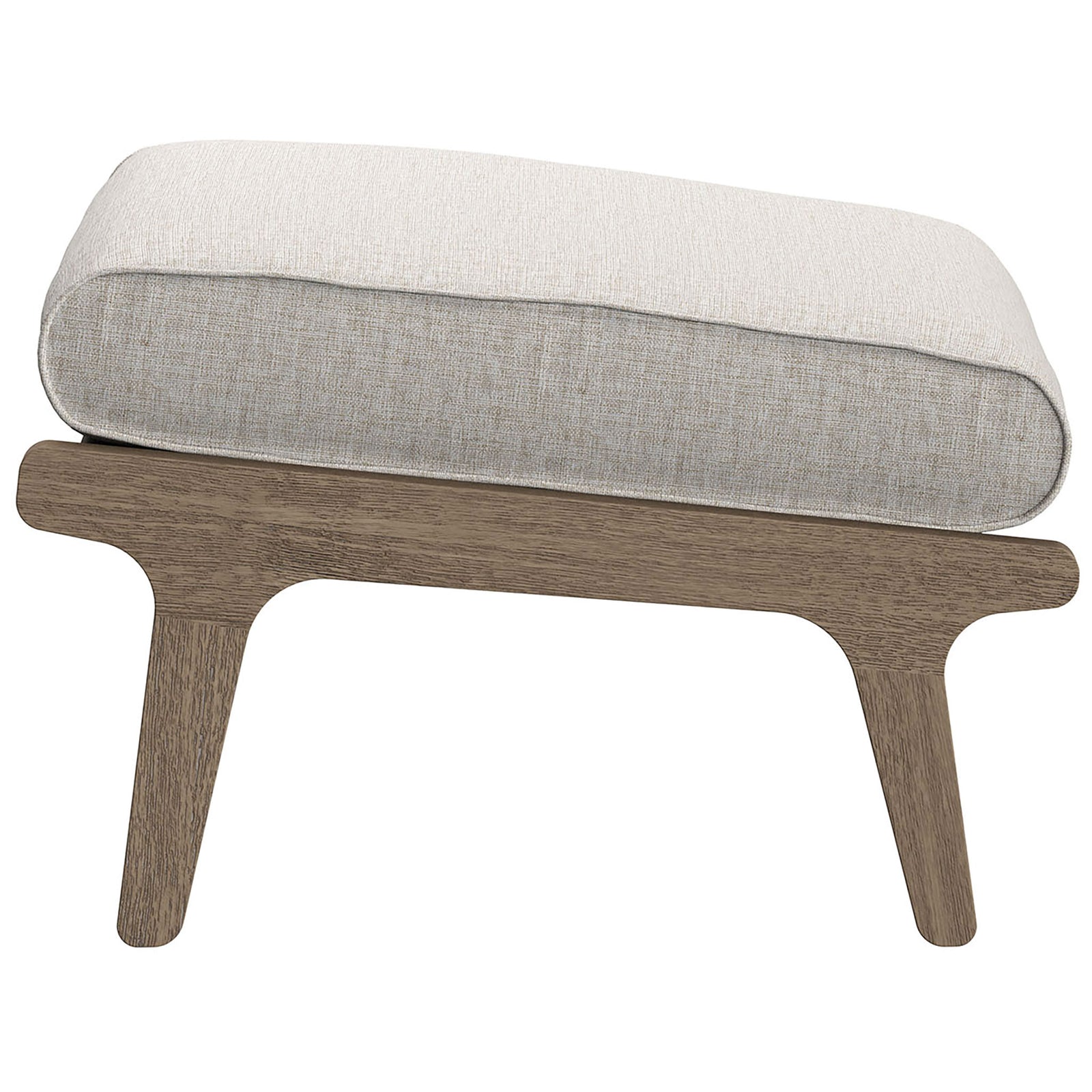 Teak ottoman with angled legs and thick pebble cushion for laid back patio lounging || EEI-7250-WGR-PEB || side_studio