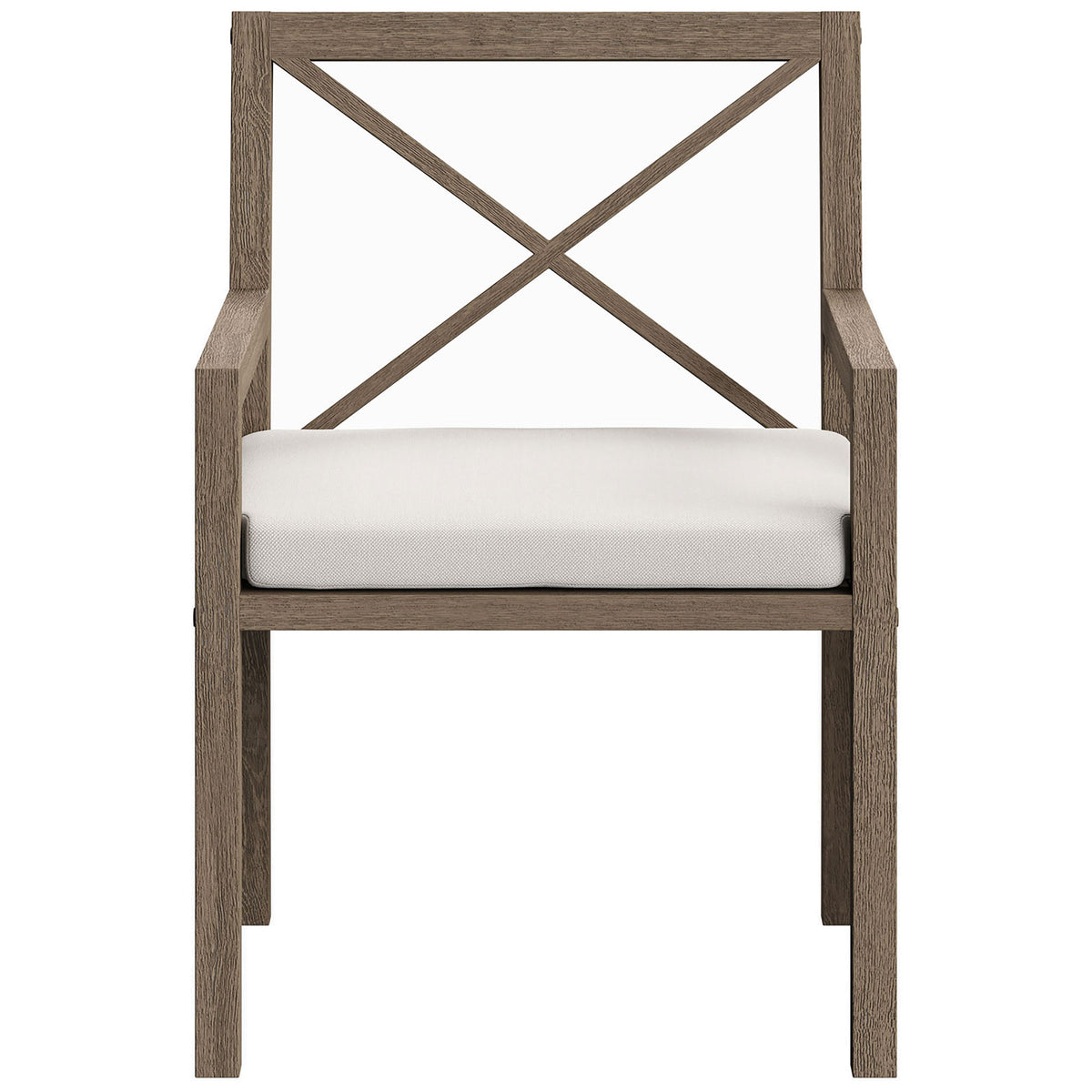 Northlake teak dining armchair with crisp white cushion brings airy, coastal style to outdoor spaces. || EEI-7253-WGR-WHI || front_studio