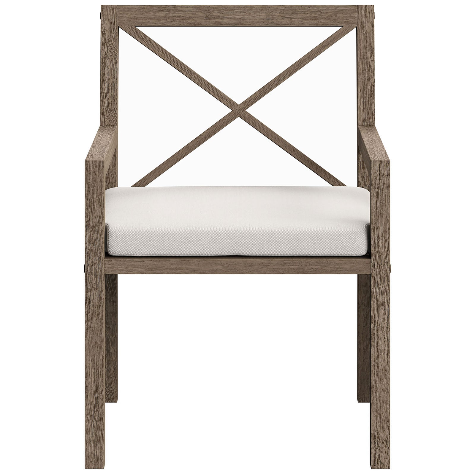 Northlake teak dining armchair with crisp white cushion brings airy, coastal style to outdoor spaces. || EEI-7253-WGR-WHI || front_studio