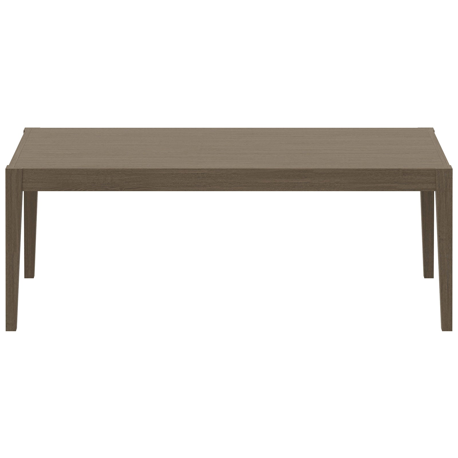 Weathered gray teak patio dining table with clean lines and a spacious plank-style top || EEI-7257-WGR || front_studio