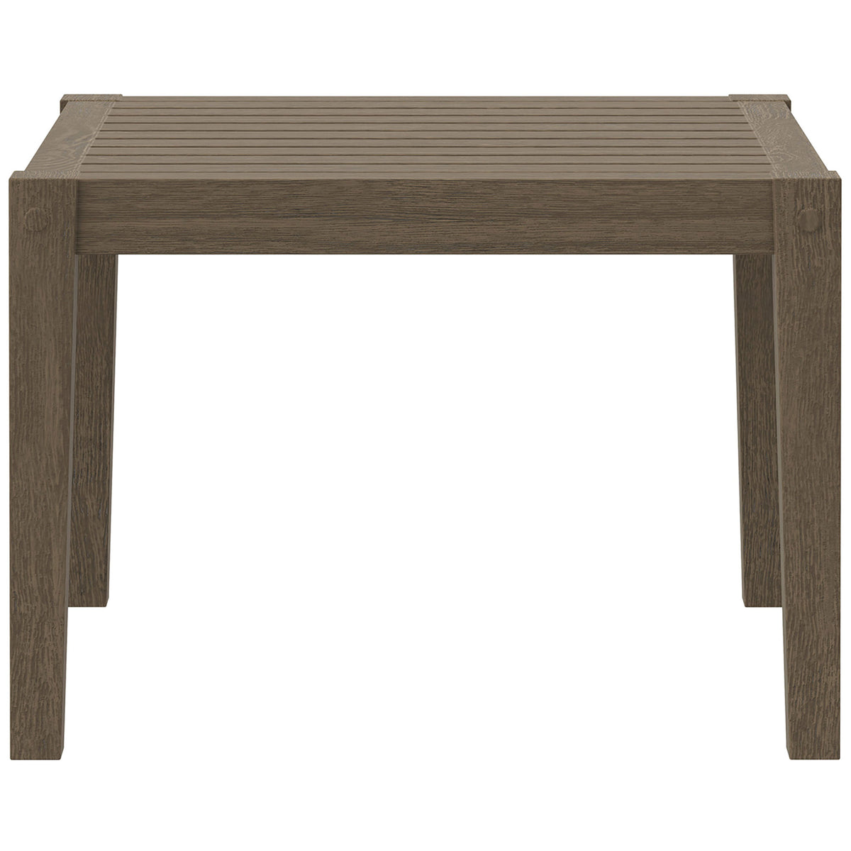 Square weathered gray teak side table with slatted top and clean, modern profile. || EEI-7258-WGR || front_studio
