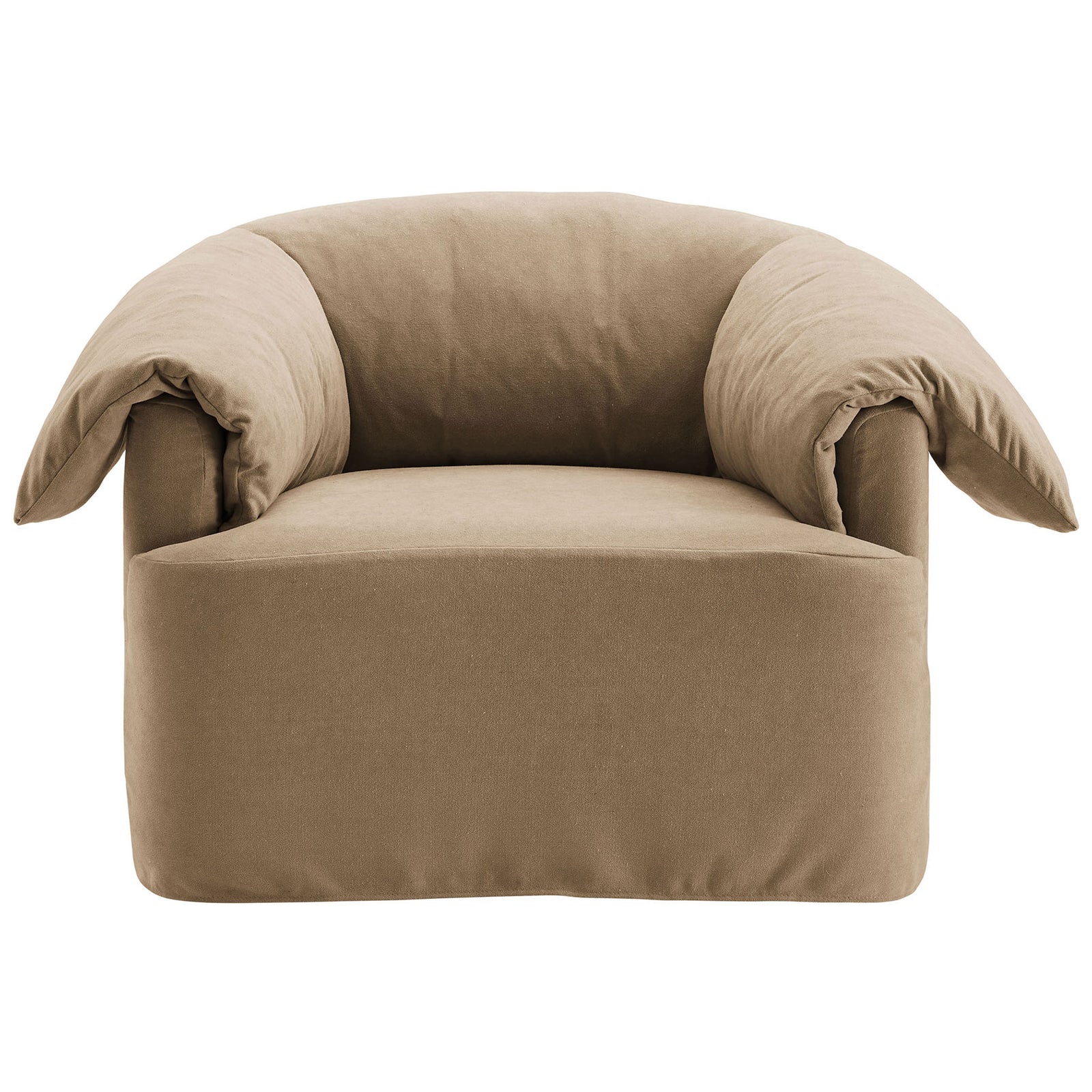 Oversized slipcovered armchair with plush down-blend cushions and a deep, lounge-ready seat. || EEI-7259-ALM || front_studio