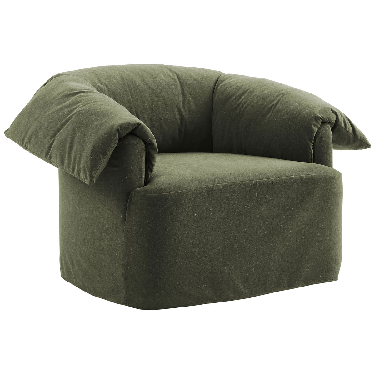 Oversized barrel-back chair in sage linen-blend with draped arms and a clean, tailored slipcover || EEI-7259-SGE || front_angle_studio