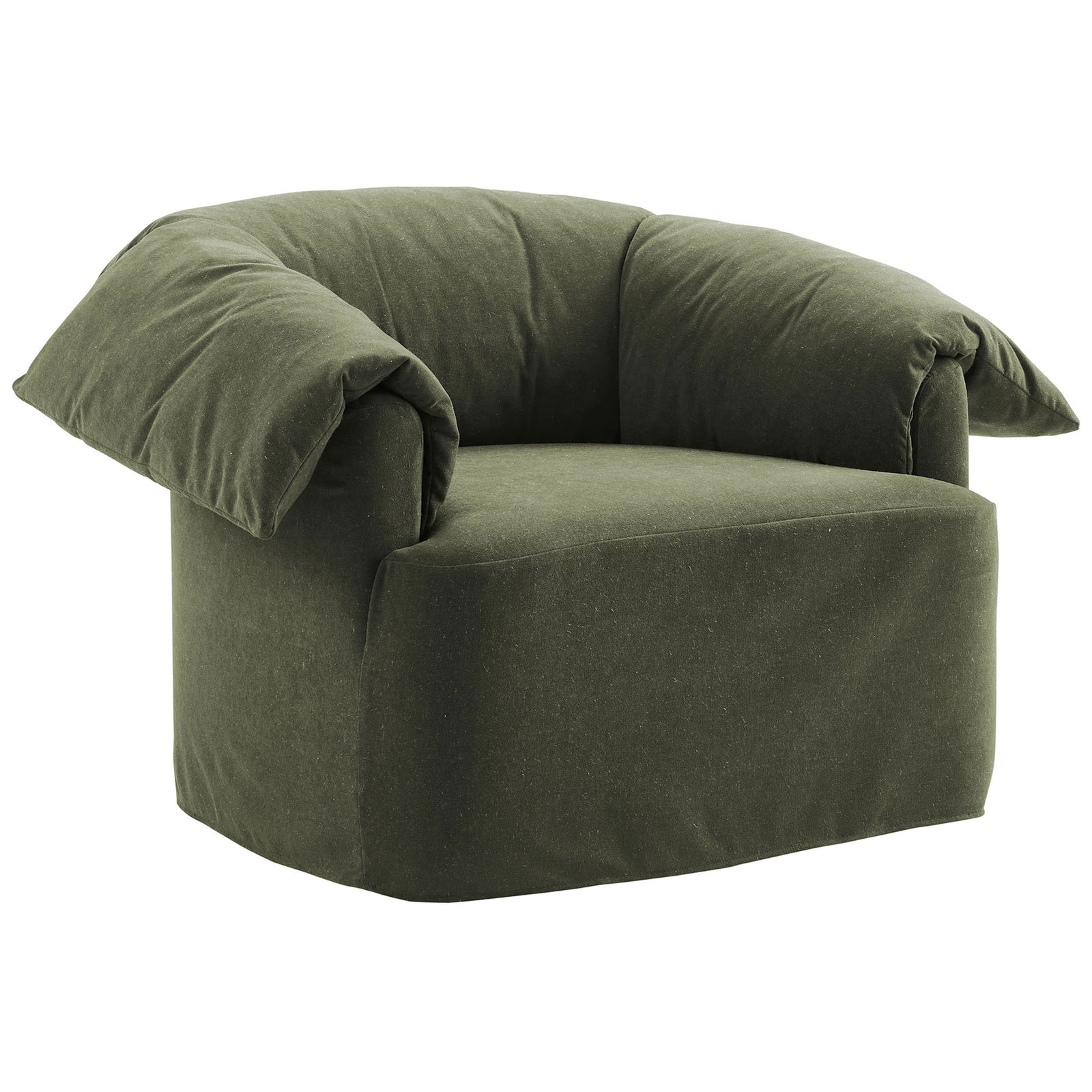 Oversized barrel-back chair in sage linen-blend with draped arms and a clean, tailored slipcover || EEI-7259-SGE || front_angle_studio