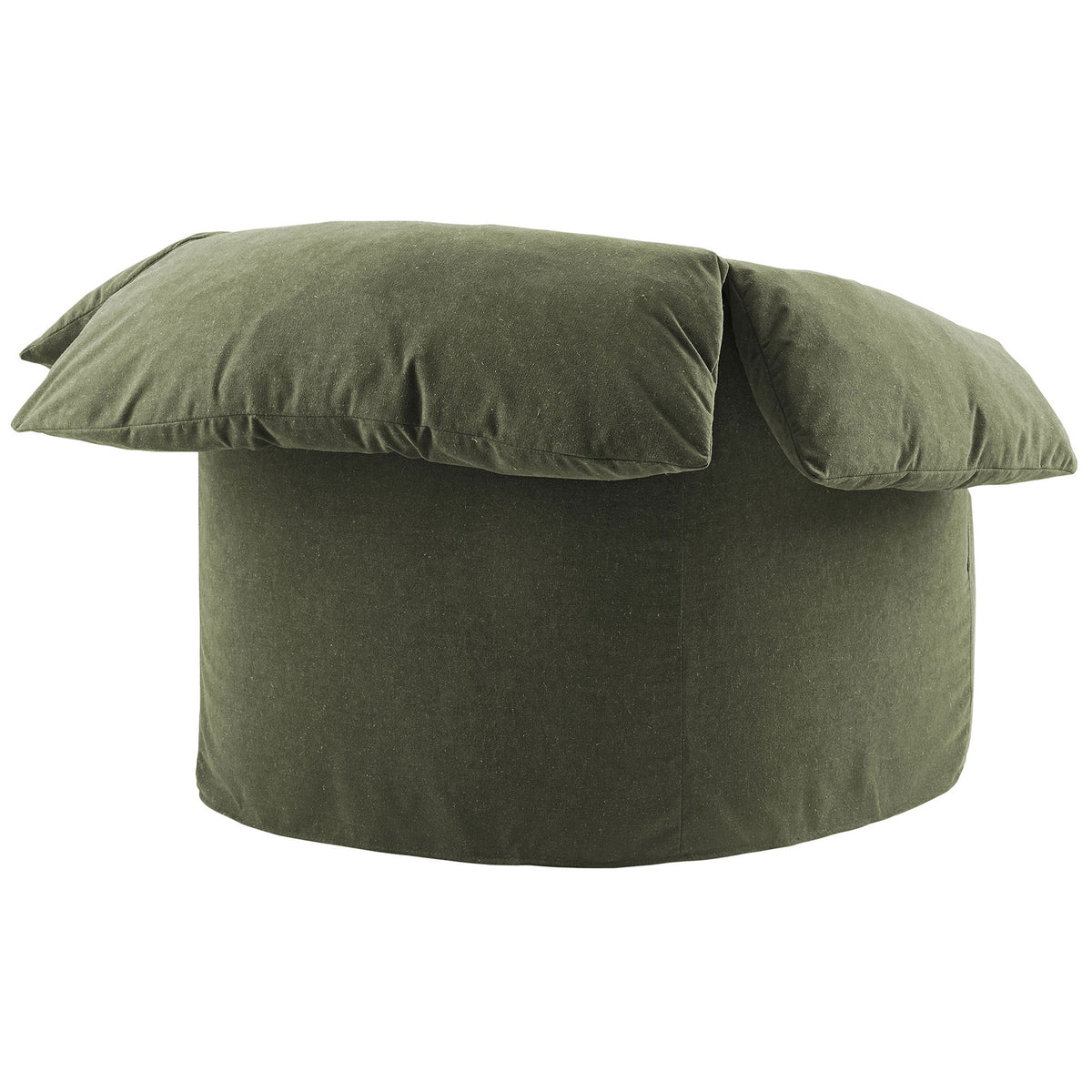 Rounded barrel silhouette wrapped in sage linen-blend fabric for a seamless, relaxed look || EEI-7259-SGE || back_studio
