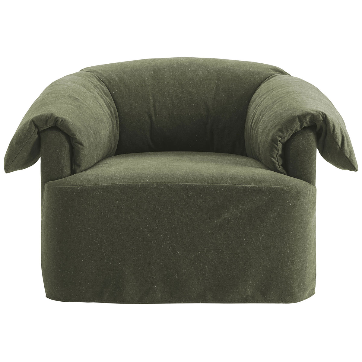 Sage green slipcovered armchair with plush down-blend cushioning and deep, lounge-ready seat || EEI-7259-SGE || front_studio