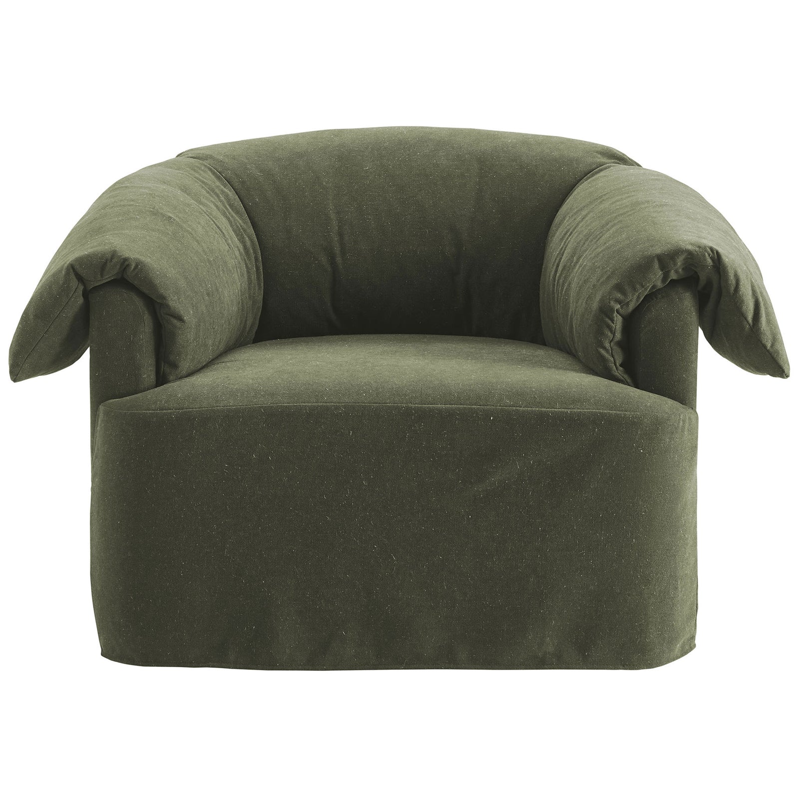 Sage green slipcovered armchair with plush down-blend cushioning and deep, lounge-ready seat || EEI-7259-SGE || front_studio