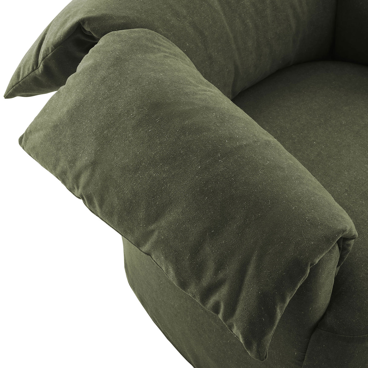 Plush down-blend arm pillow and textured linen-blend fabric for cozy, sink-in comfort || EEI-7259-SGE || detail_studio