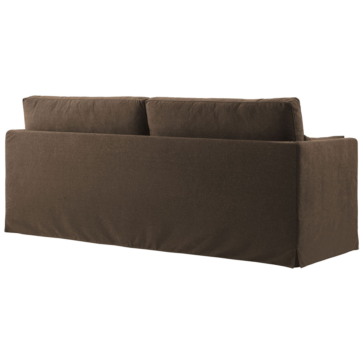 Cocoa slipcovered sofa featuring a smooth tailored back panel and relaxed, streamlined silhouette. || EEI-7260-COA || back_studio