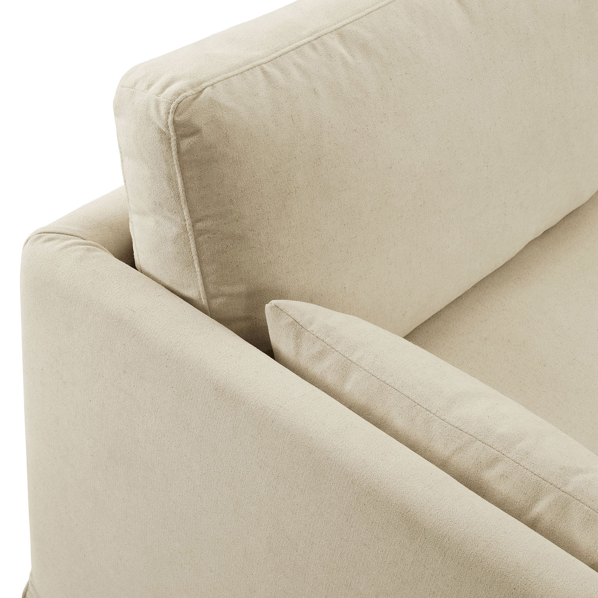Linen-blend upholstery and plush cushions highlighting the sofa's soft, inviting texture || EEI-7260-LIN || detail_studio