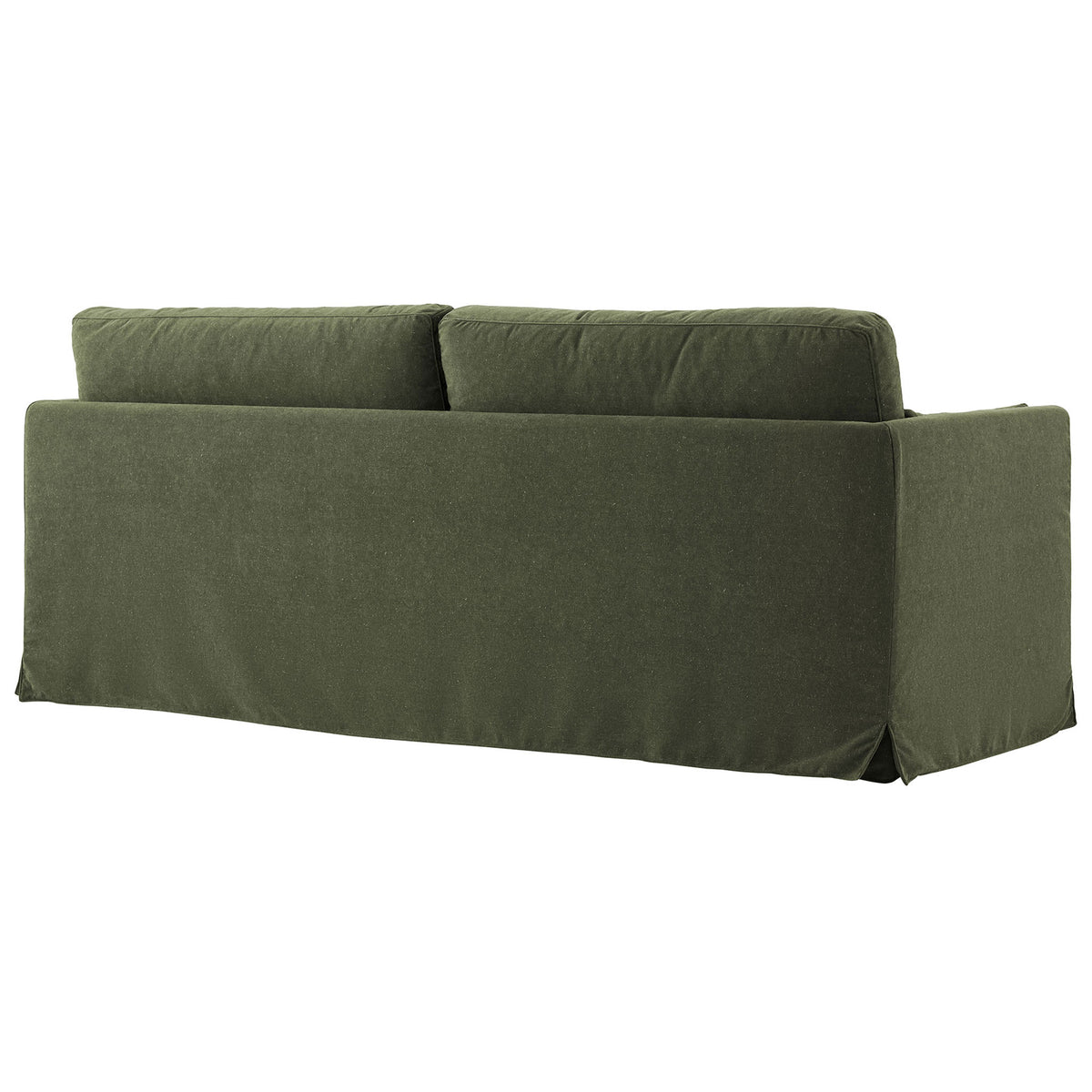 Sage green sofa featuring a full slipcovered back with neatly tailored seams || EEI-7260-SGE || back_angle_studio