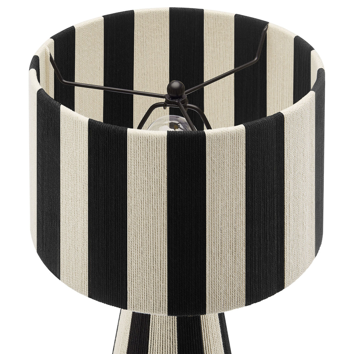 Striped cotton drum shade with exposed bulb and metal frame for a crisp, contemporary look. || EEI-7261-BLK || shade_studio