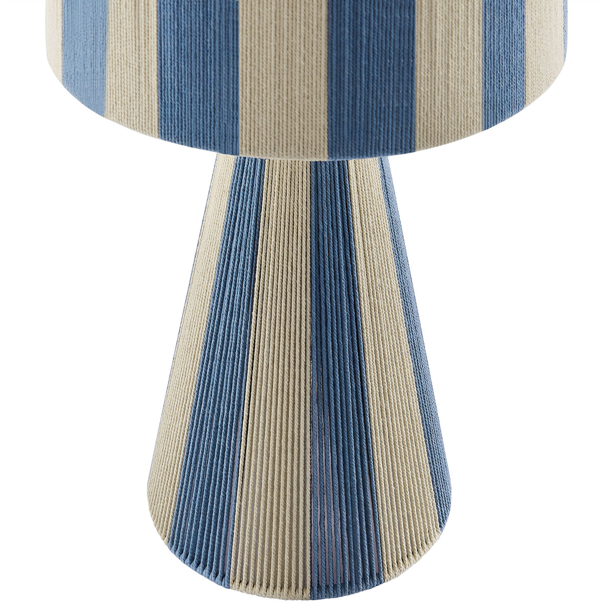 Tapered base wrapped in alternating capri blue and cream cotton threads for a ribbed texture. || EEI-7261-CBL || leg_studio