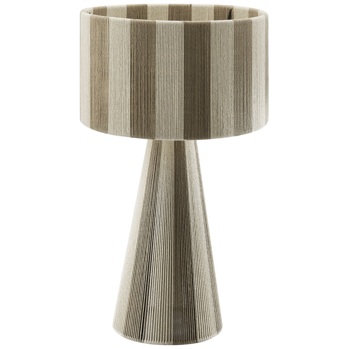 Cobblestone gray and cream striped table lamp with handwoven cotton shade and tapered base. || EEI-7261-COB || front_studio