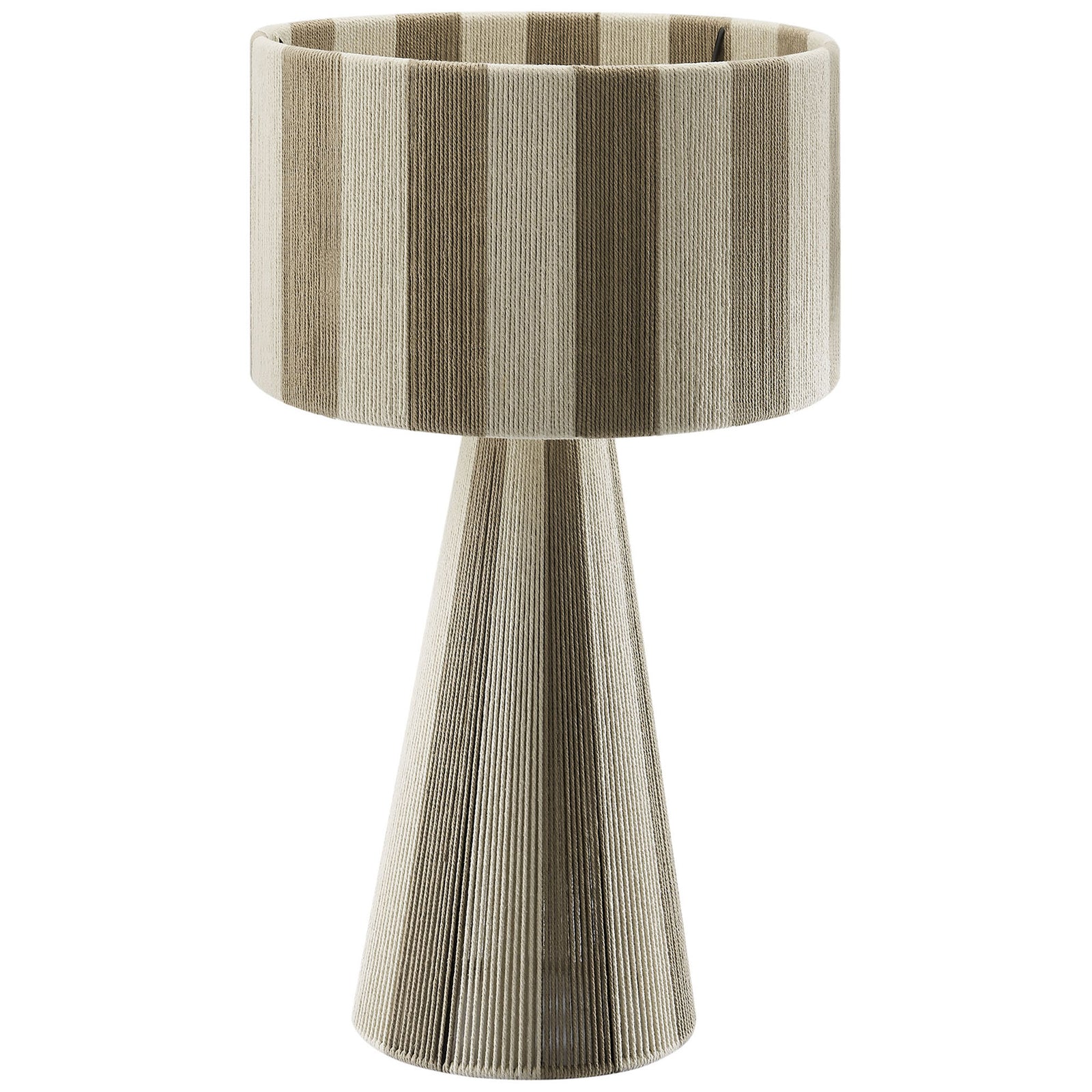 Cobblestone gray and cream striped table lamp with handwoven cotton shade and tapered base. || EEI-7261-COB || front_studio