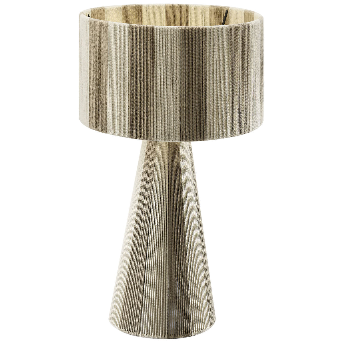 Warm cobblestone stripes give this modern table lamp a soft, neutral presence on any surface. || EEI-7261-COB || front_on_studio
