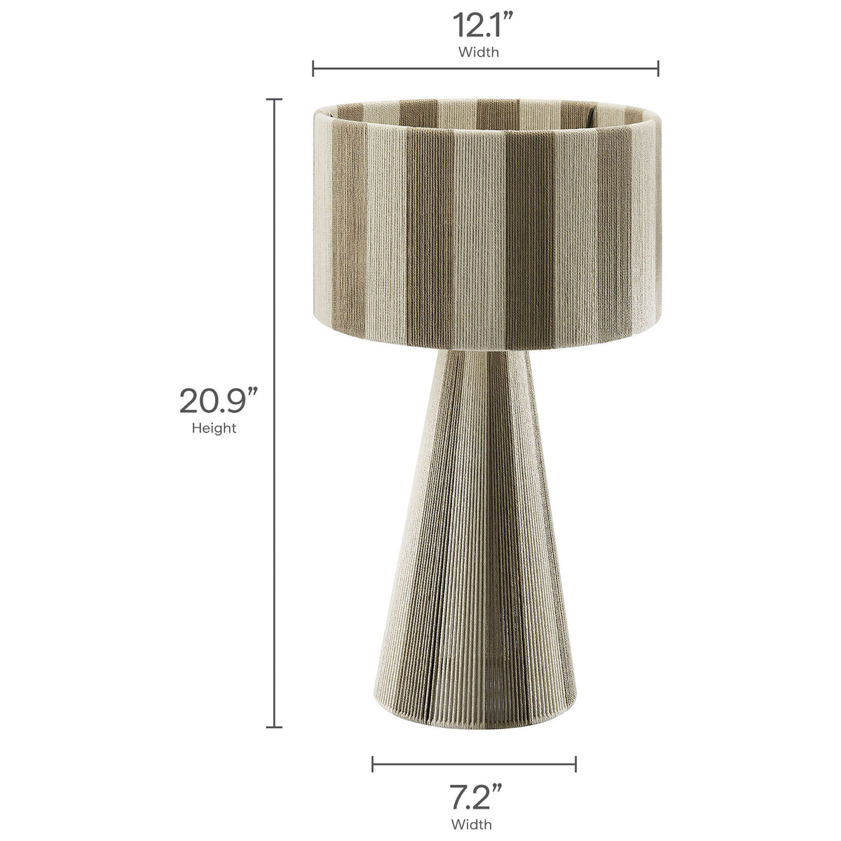 Dimension layout details the Renae cobblestone table lamp's overall height and widths. || EEI-7261-COB || dimension_studio