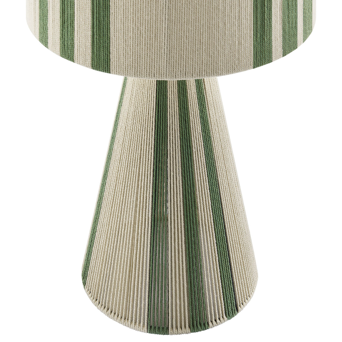 Striped basil green cotton thread wraps the flared lamp base for a bold graphic look. || EEI-7262-BAS || detail_studio