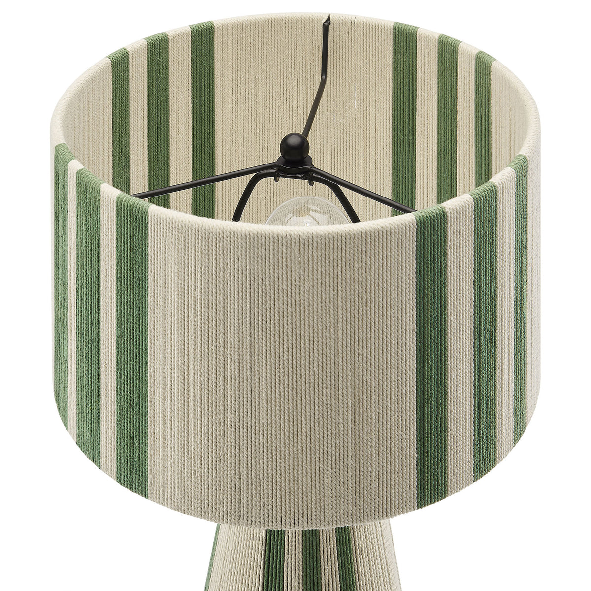 Handwoven basil green cotton thread shade with open top and black metal frame for the bulb. || EEI-7262-BAS || shade_studio