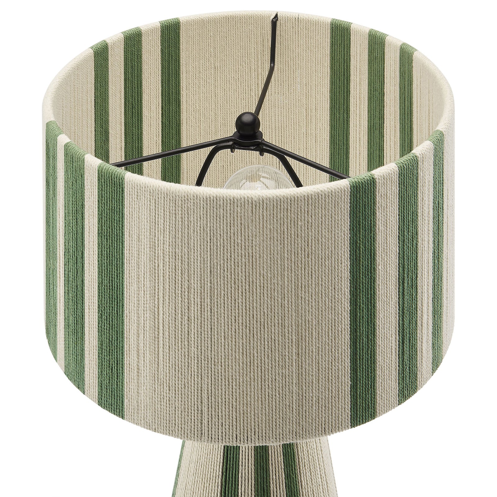 Handwoven basil green cotton thread shade with open top and black metal frame for the bulb. || EEI-7262-BAS || shade_studio