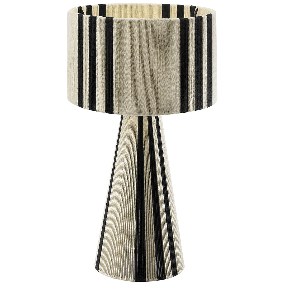 Modern black striped table lamp delivering bold contrast and texture to contemporary spaces. || EEI-7262-BLK || front_angle_on_studio