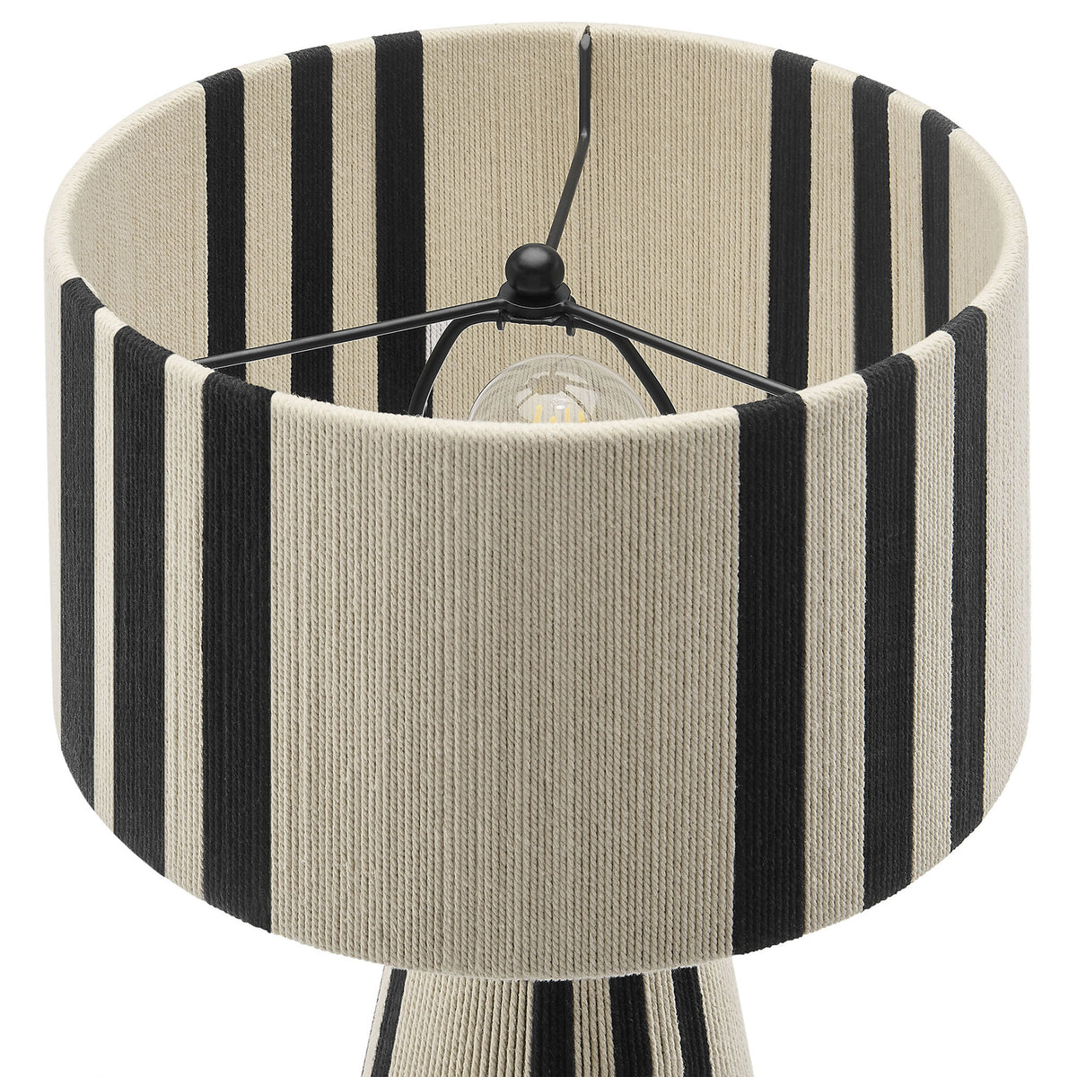 Handwoven black cotton thread shade with open top and black metal bulb support. || EEI-7262-BLK || shade_studio