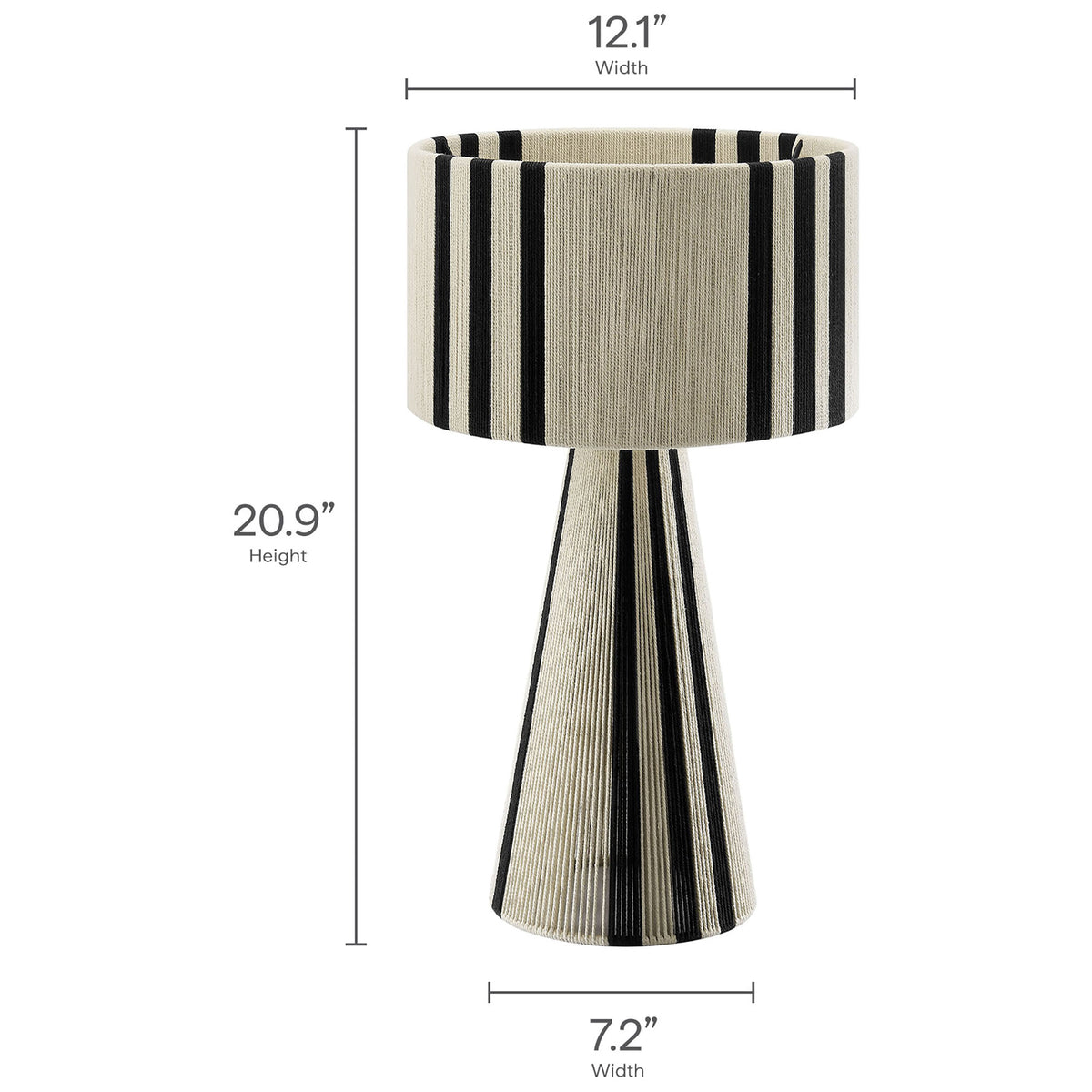 Dimensions of the black Gia table lamp with striped cotton shade and cone base. || EEI-7262-BLK || dimension_studio