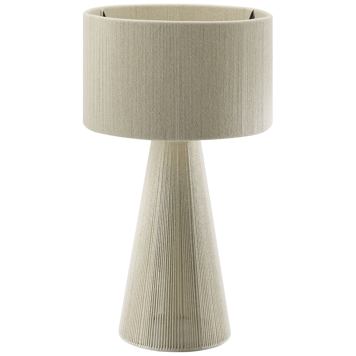 Natural cotton thread table lamp with clean cone base and smooth drum shade. || EEI-7262-NAT || front_studio