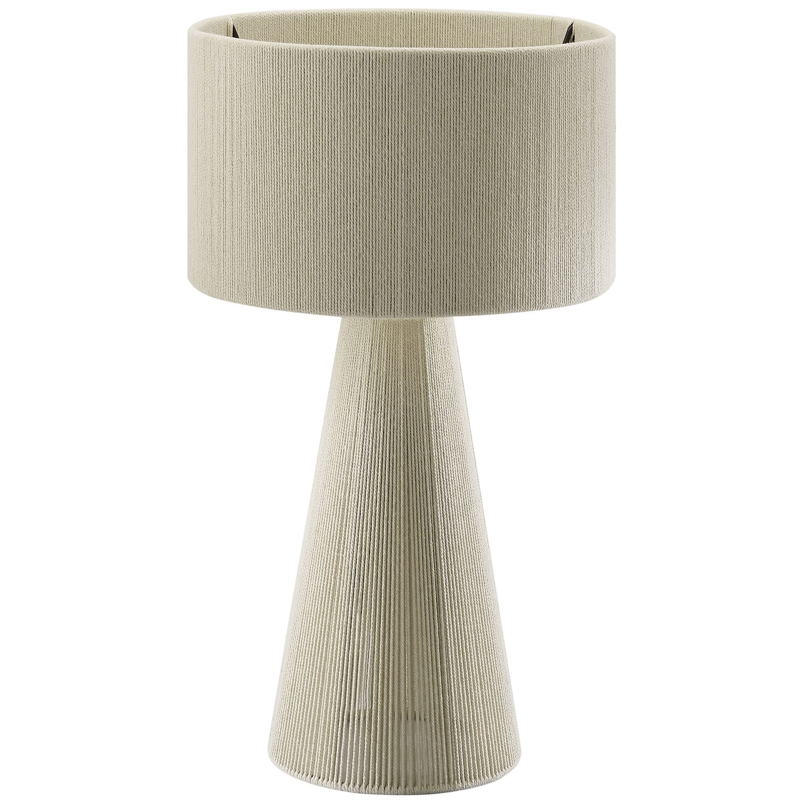 Natural cotton thread table lamp with clean cone base and smooth drum shade. || EEI-7262-NAT || front_studio