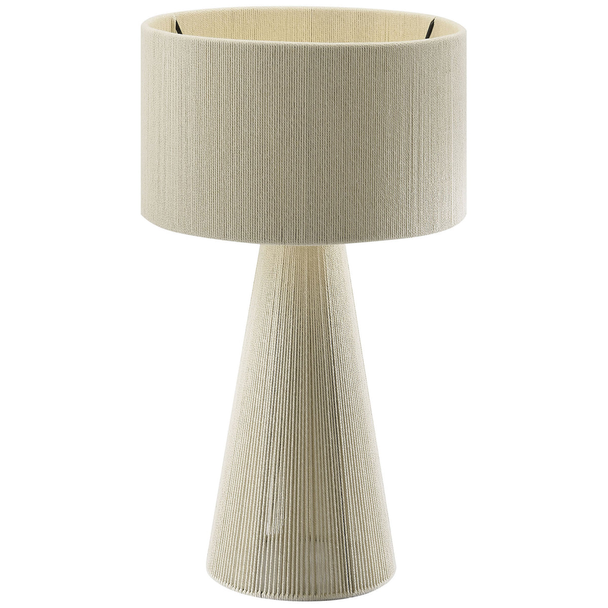 Minimalist natural fiber table lamp bringing soft texture to modern decor. || EEI-7262-NAT || front_angle_on_studio