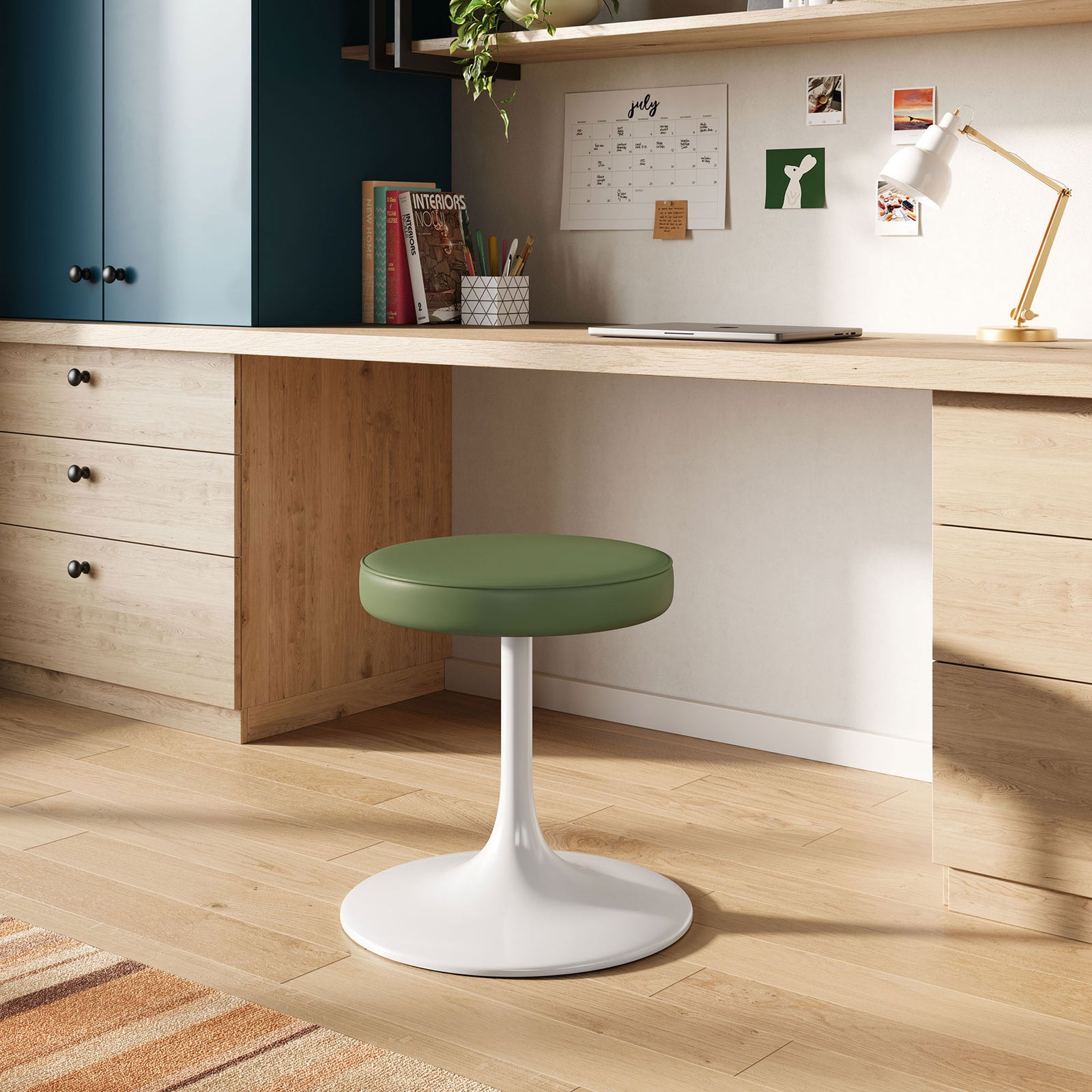 Lipton Vegan Leather Round Stool Leaf