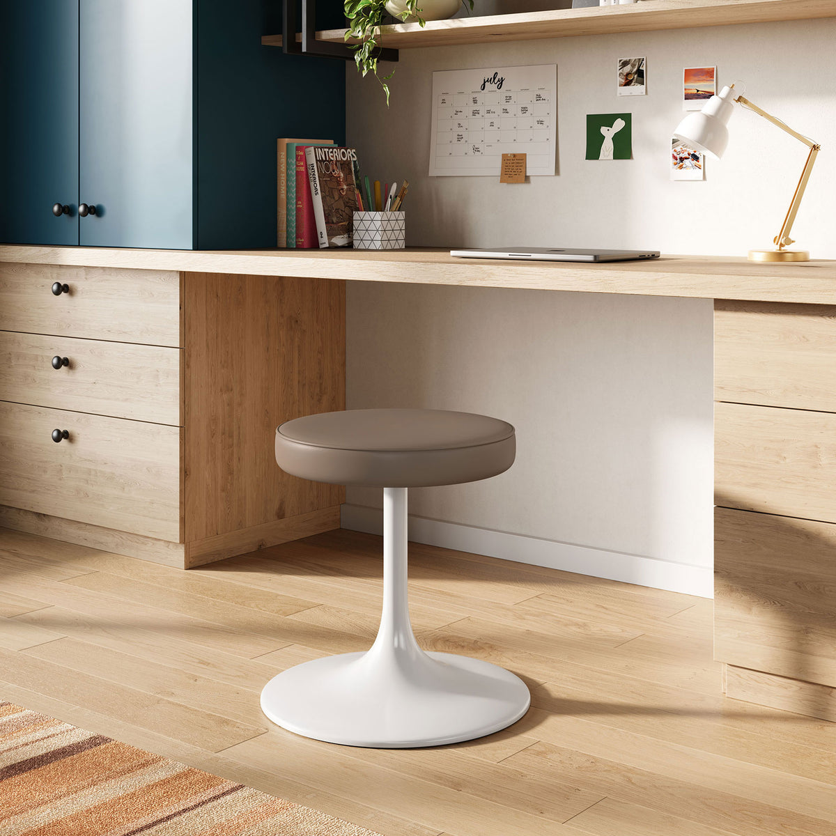 Lipton Vegan Leather Round Stool Mushroom Brown