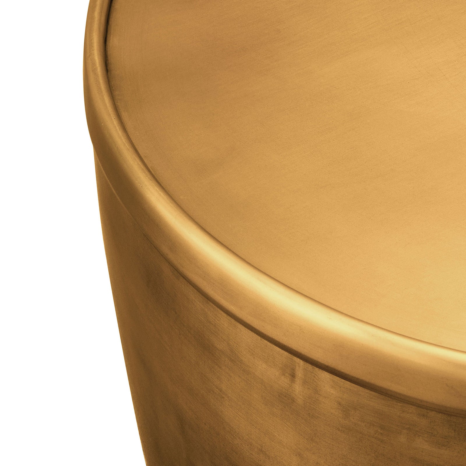 Burnished brass rim and smooth metal finish highlighting the refined craftsmanship of this storage table. || EEI-7272-BBR || detail_studio