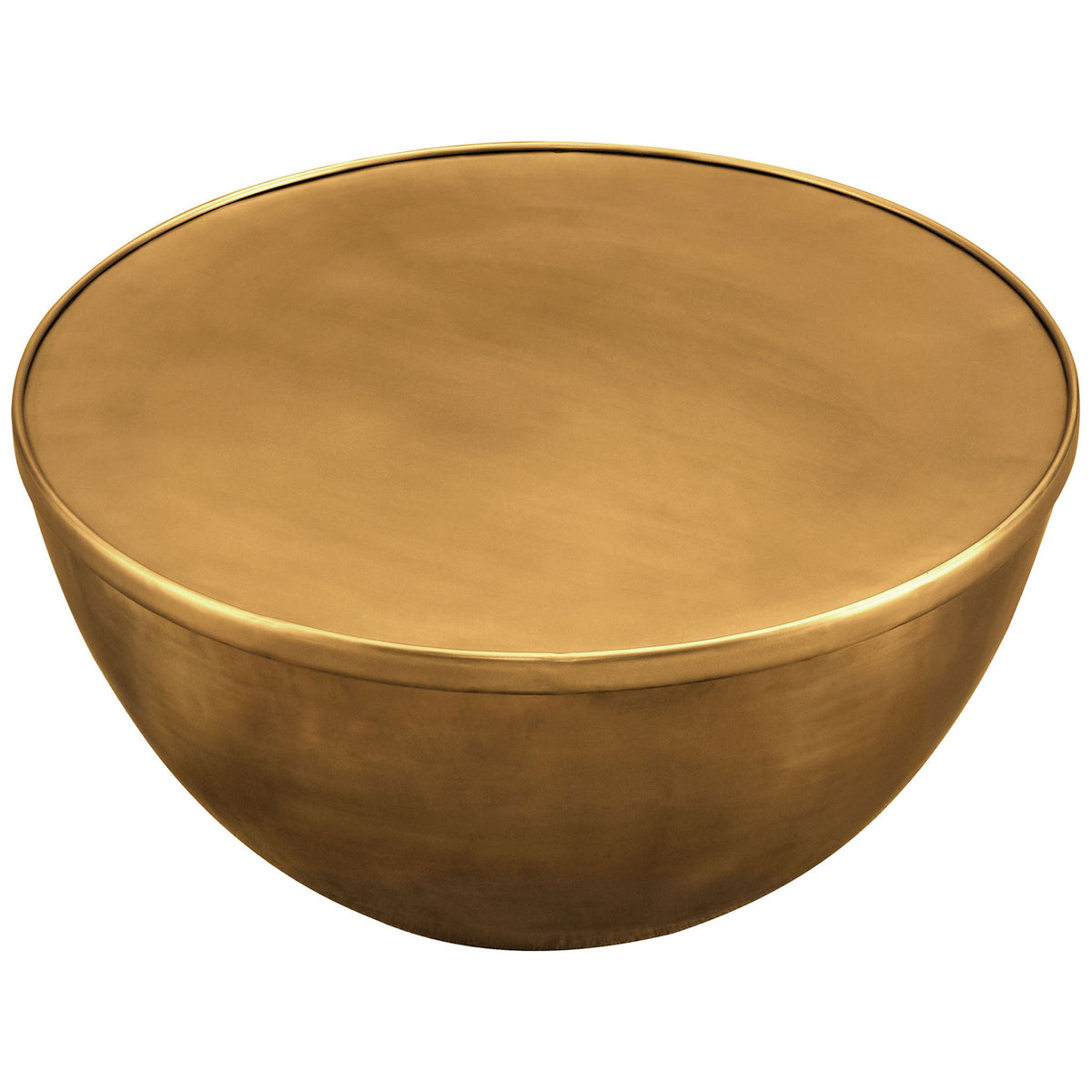 Round metal coffee table in burnished brass brings warm luster and clean lines to the living room || EEI-7277-BBR || top_angle_studio