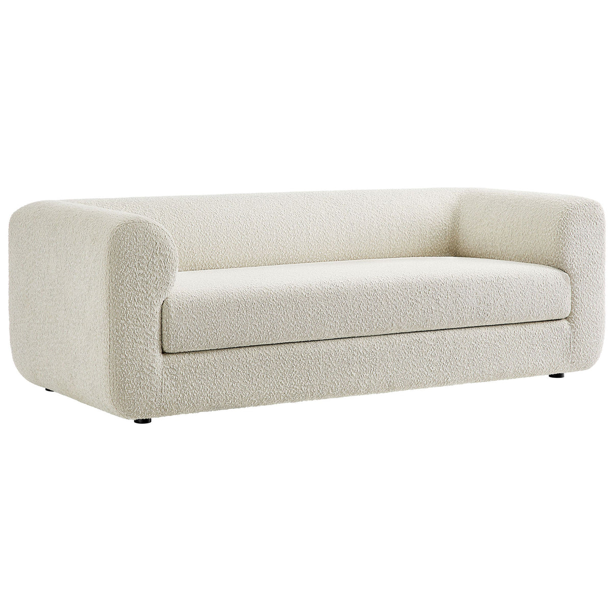 Low-profile pearl boucle sofa with sculptural curves and generous lounge-ready seat || EEI-7280-PRL || front_angle_studio