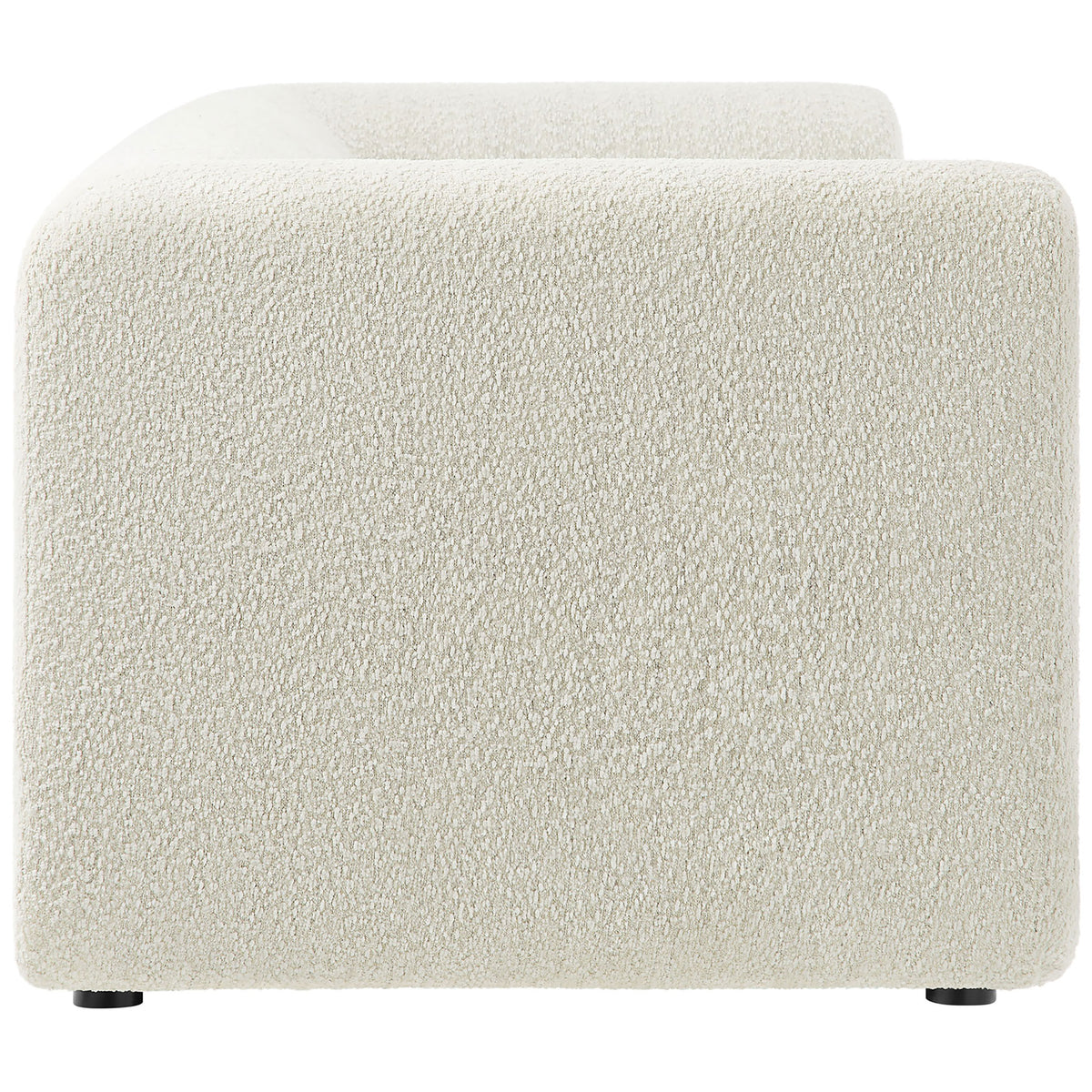Thickly padded boucle arm and deep seat showcase the sofa's modern boxy profile || EEI-7280-PRL || side_studio