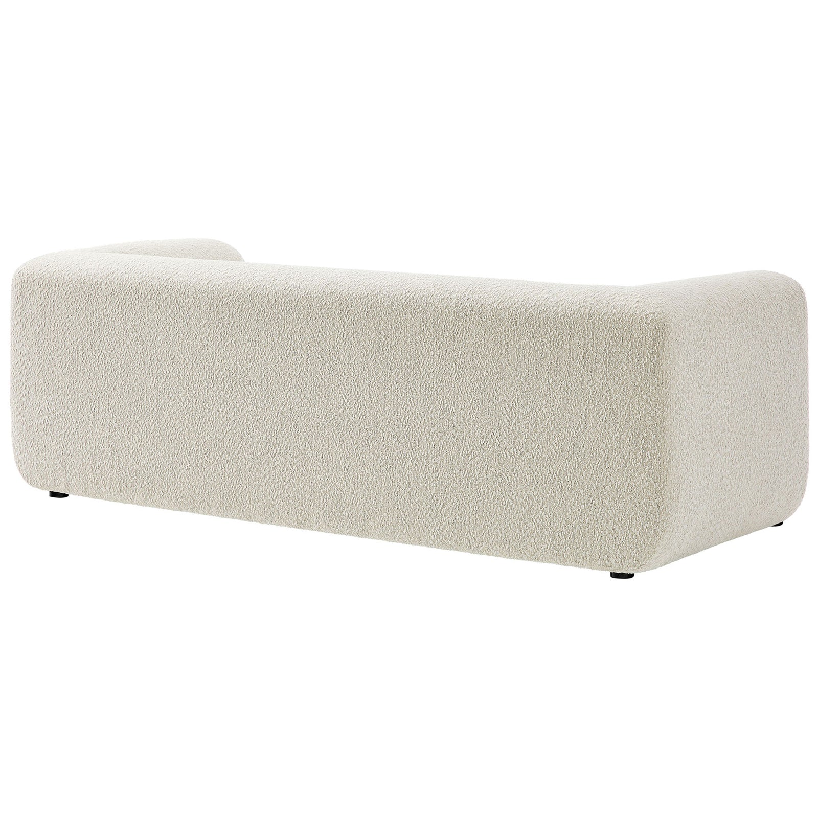 Fully upholstered boucle back keeps the modern pearl sofa looking tailored from every angle || EEI-7280-PRL || back_angle_studio
