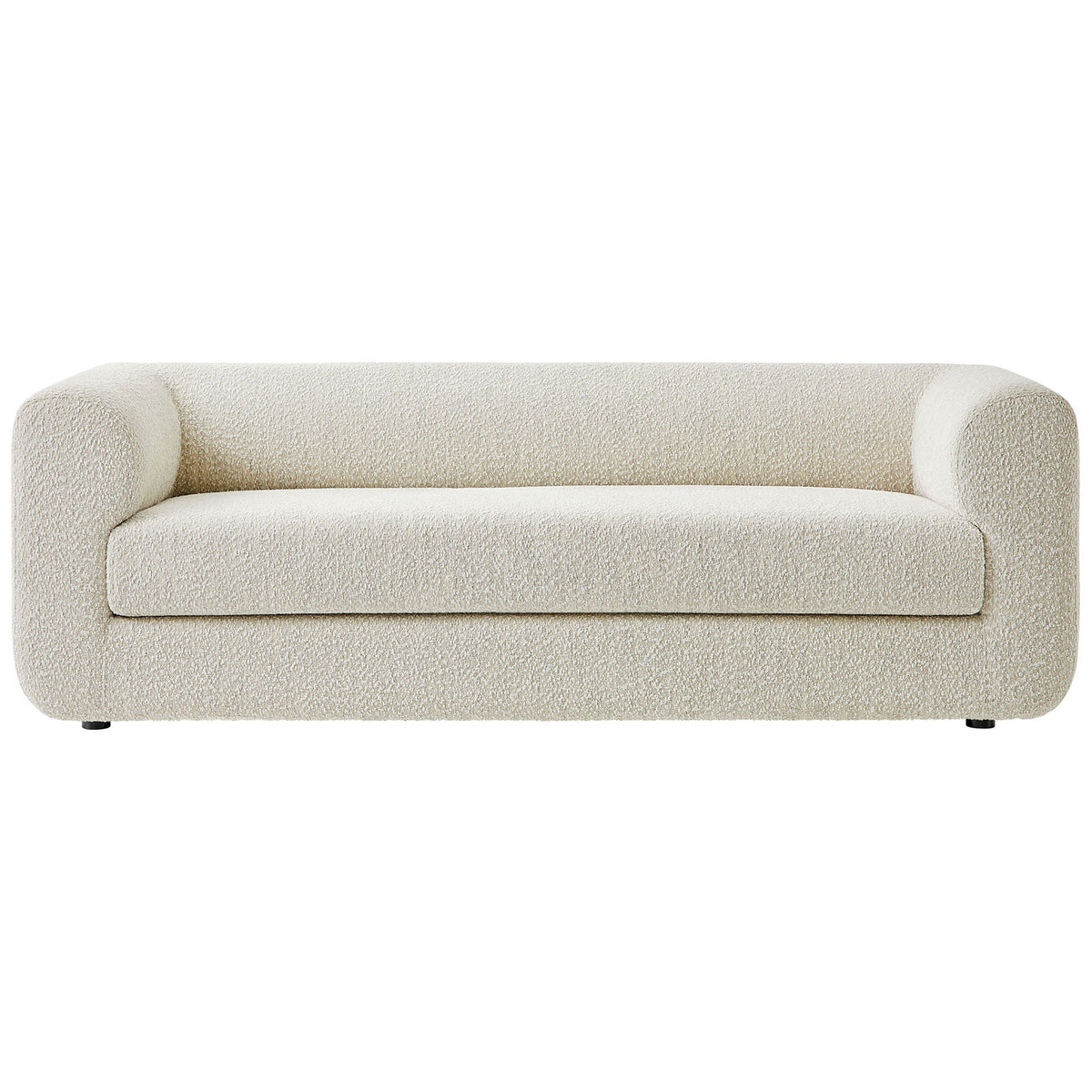 Pearl boucle tuxedo sofa with deep bench seat and rounded rolled arms || EEI-7280-PRL || front_studio