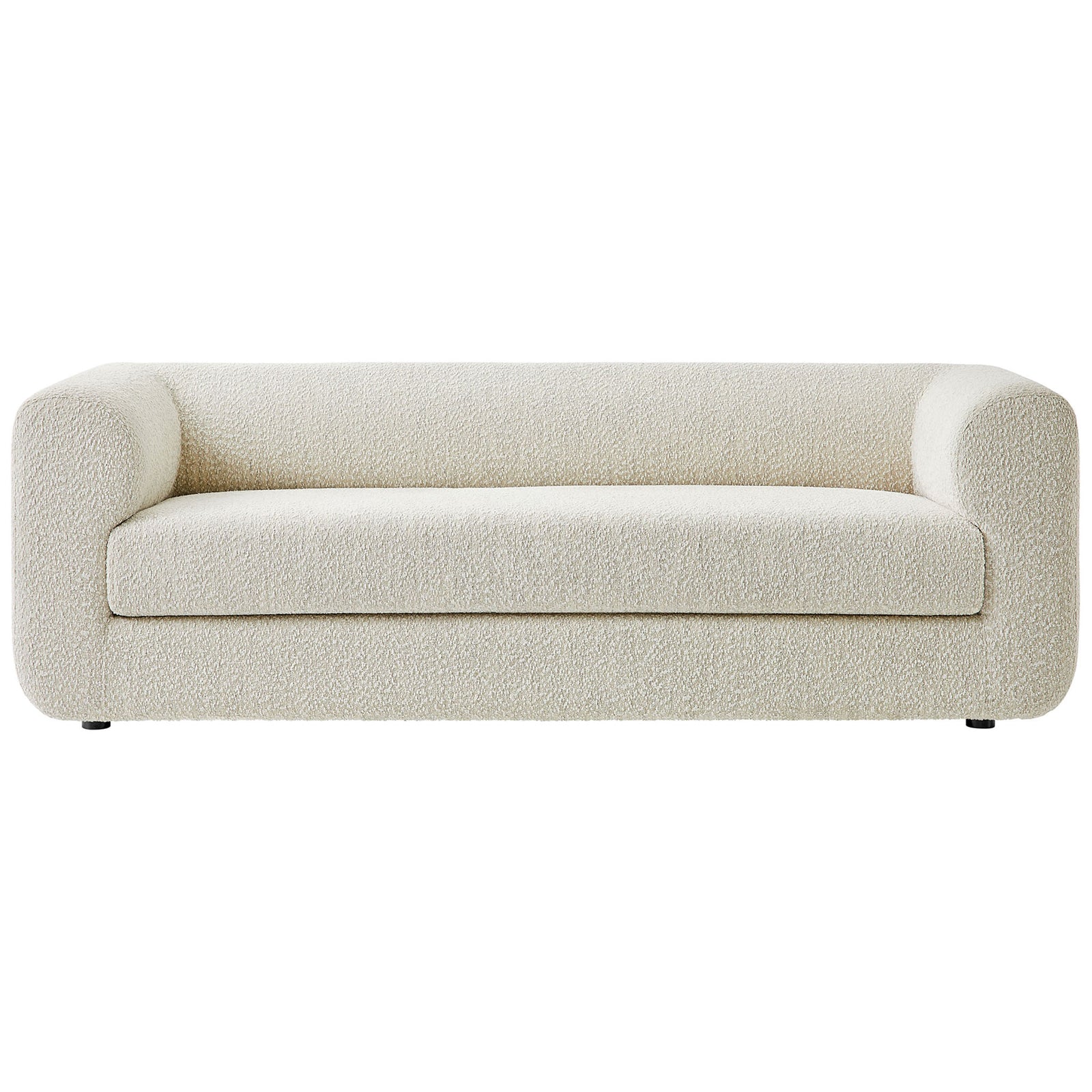Pearl boucle tuxedo sofa with deep bench seat and rounded rolled arms || EEI-7280-PRL || front_studio