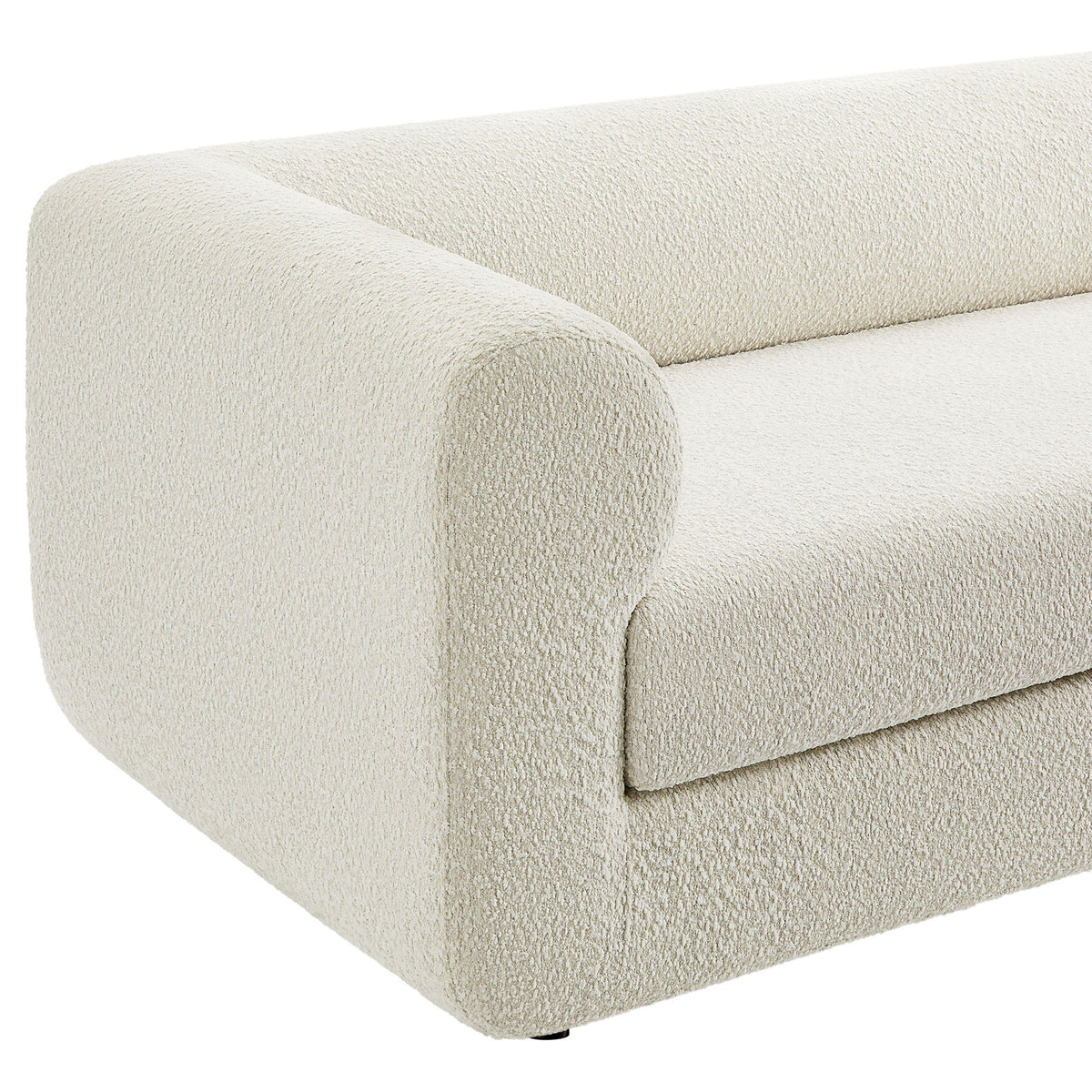 Plush boucle texture and softly rounded rolled arm add inviting comfort and warmth || EEI-7280-PRL || detail_studio