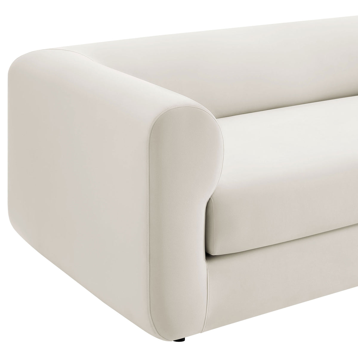 Rounded armrest highlights the smooth performance velvet upholstery and neatly tailored seam details || EEI-7281-ALA || detail_studio