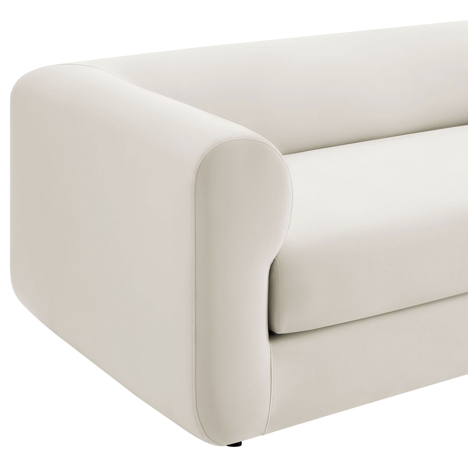 Rounded armrest highlights the smooth performance velvet upholstery and neatly tailored seam details || EEI-7281-ALA || detail_studio