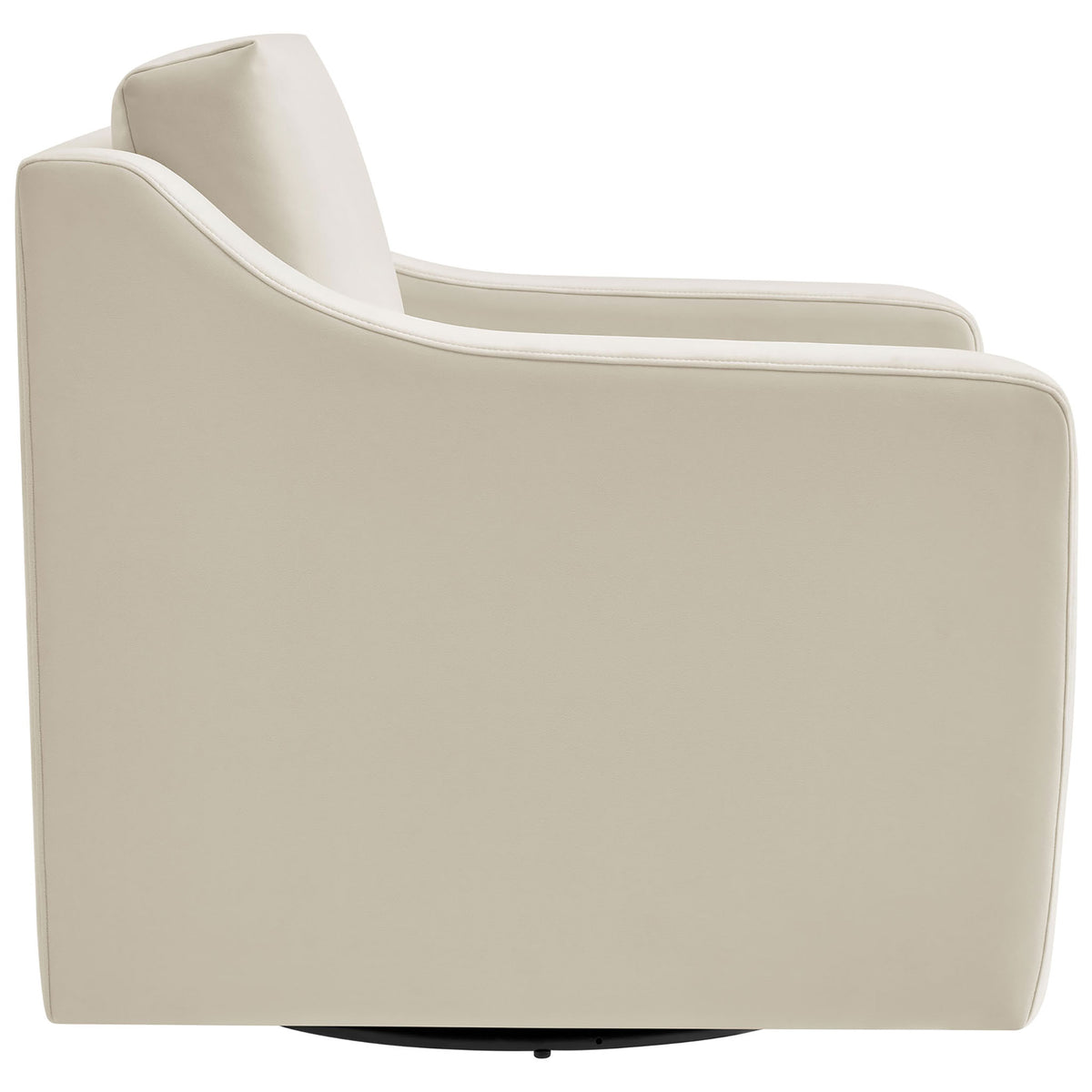 Streamlined silhouette showcases the sculpted arms and tailored upholstery in soft alabaster velvet. || EEI-7282-ALA || side_studio