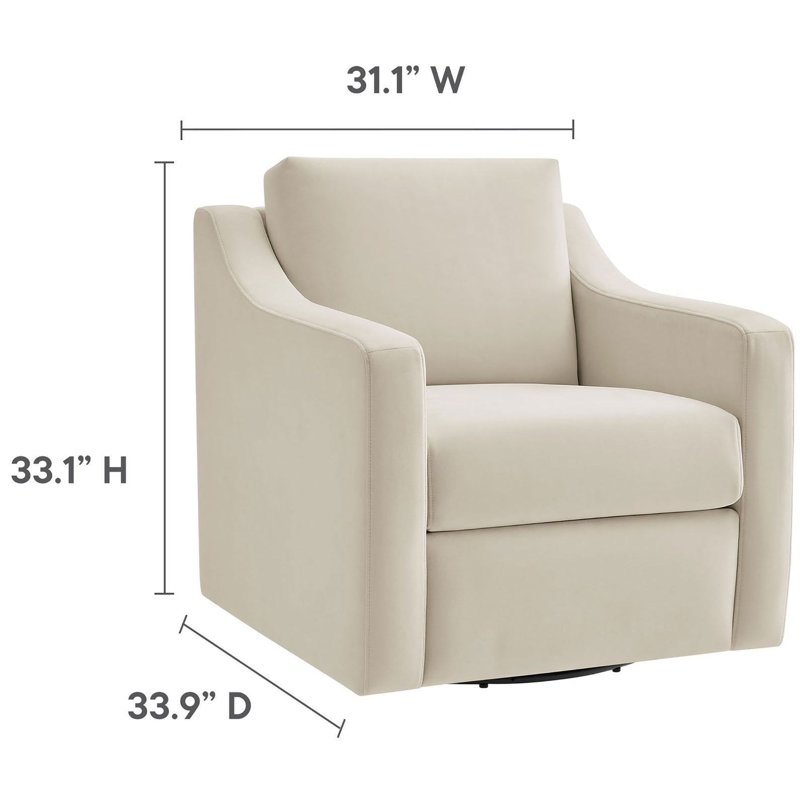 Compact armchair proportions balance generous depth and width for relaxed, supportive seating. || EEI-7282-ALA || dimension_studio