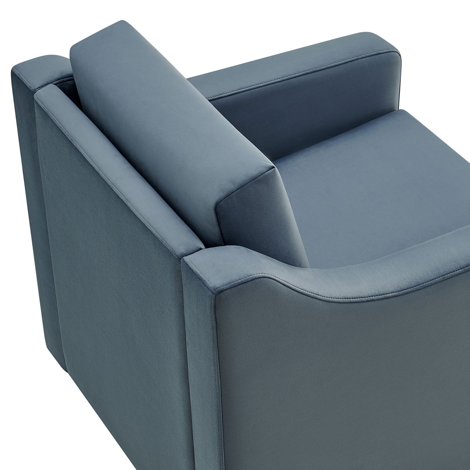 Soft performance velvet and plush back cushion meet smooth piping and gently curved armrests || EEI-7282-CAB || detail_studio