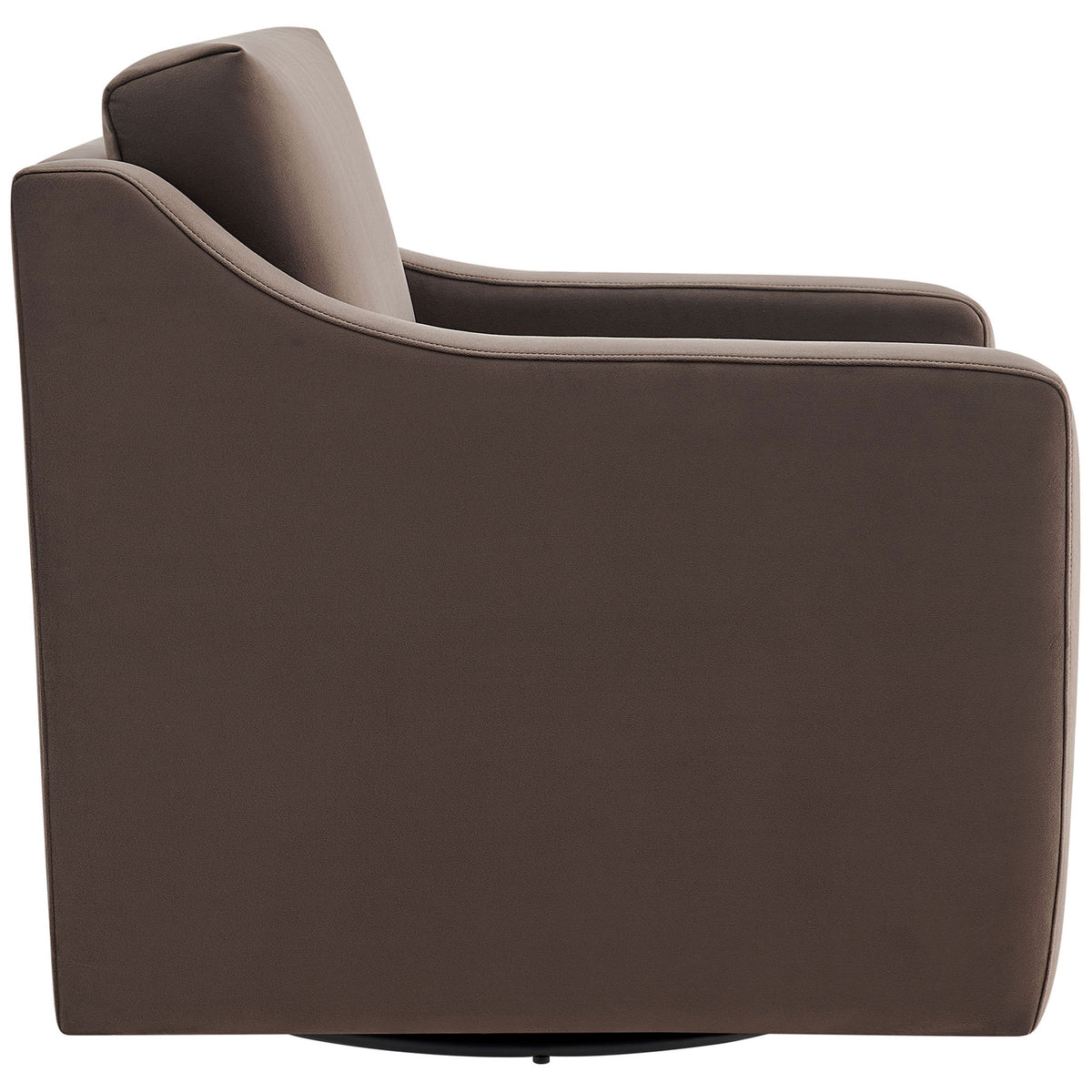 Sleek silhouette in chocolate performance velvet with flowing arm contours and flush seat cushion || EEI-7282-CHB || side_studio