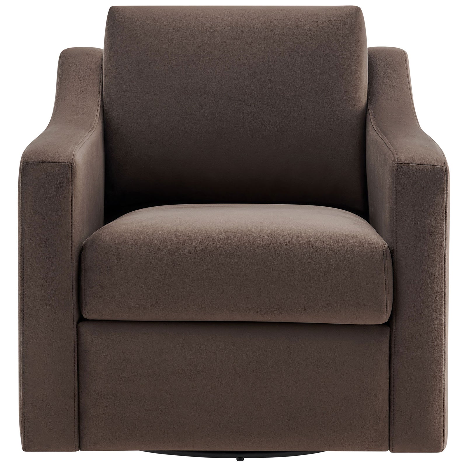 Plush seat and supportive backrest wrapped in chocolate velvet, framed by smoothly sculpted arms || EEI-7282-CHB || front_studio