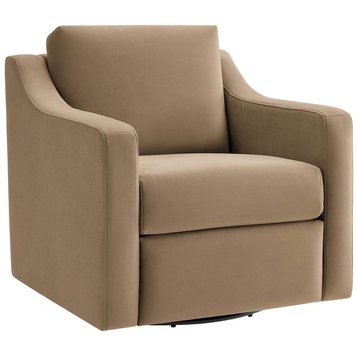Sleek silhouette shows tailored seams, curved armrests, and a supportive backrest || EEI-7282-TAU || front_angle_studio